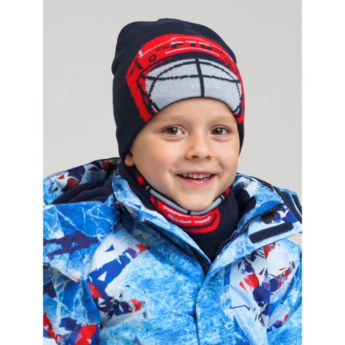Комплект вязаный для мальчика: шапка и снуд, размер 50