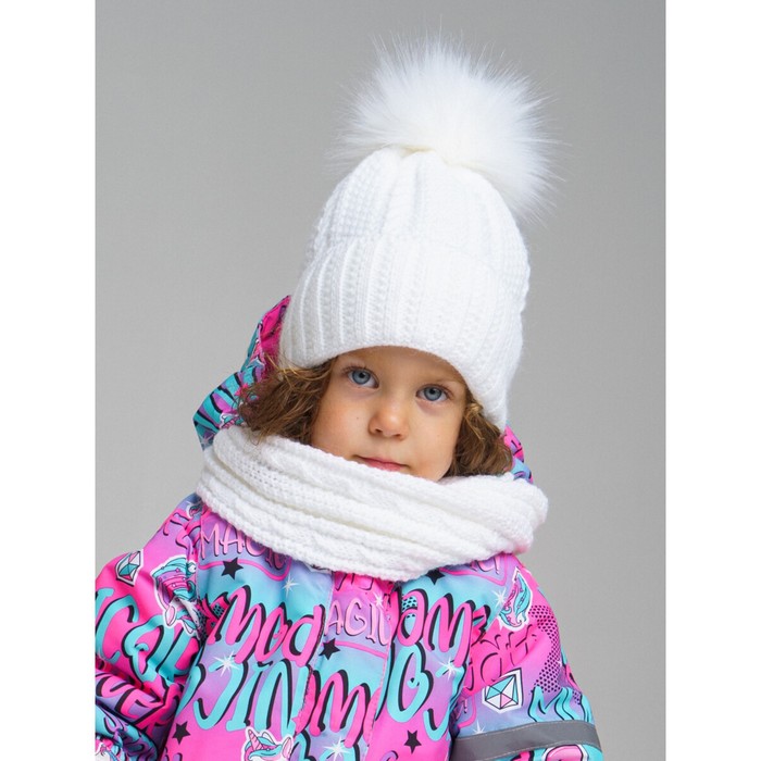 Комплект детский вязаный для девочки: шапка и снуд, размер 46, цвет светло-серый