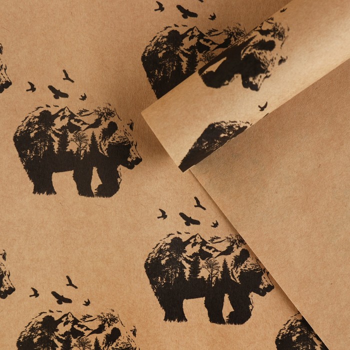 Бумага упаковочная крафтовая «Bear», 70 х 100 см бумага упаковочная крафтовая нашивки 70 × 100 см