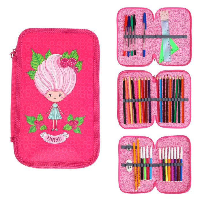 

Пенал 3 секции 125 х 205 мм, с наполнением, 41 предмет, ламинированный картон, "Малинка"