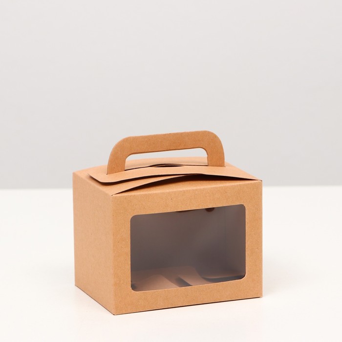 Коробка складная, с окном и ручкой, крафтовая, 7 х 7 х 10 см коробка складная с окном крафтовая 15 х 10 х 7 см