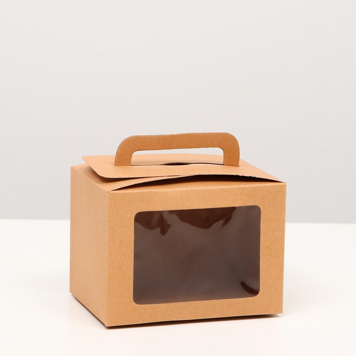 Коробка складная, с окном и ручкой, крафтовая, 10 х 14 х 10 см коробка складная с окном крафтовая 15 х 10 х 7 см
