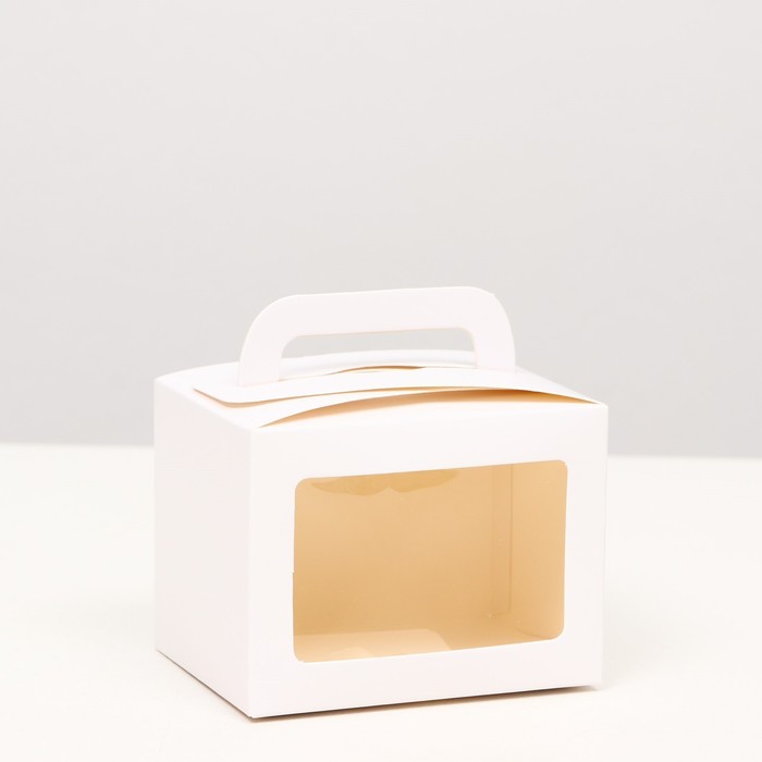 Коробка складная, с окном и ручкой, белая,, 7 х 7 х 10 см