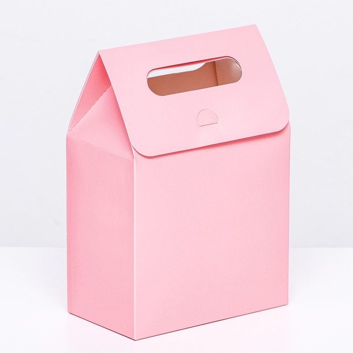 Коробка-пакет с ручкой, розовая, 19 х 14 х 8 см коробка пакет с ручкой крафт 26 х 19 х 9 см