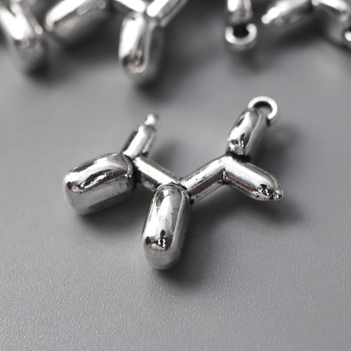 фото Декор для творчества металл "надувной шарик - собака" серебро 1,5х2 см арт узор