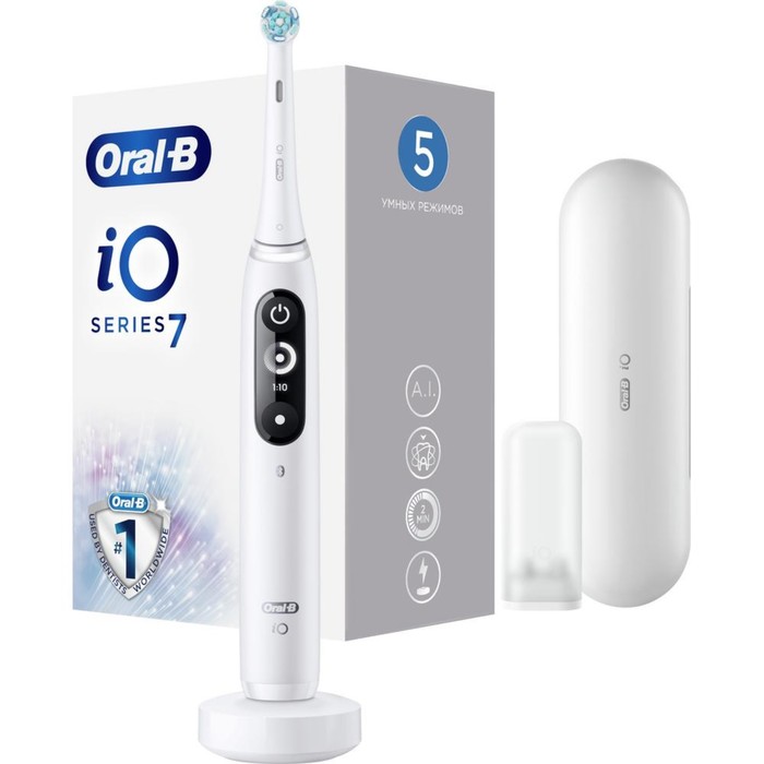 Электрическая зубная щётка Oral-B iO 7 White Alabaster 5 режимов Bluetooth АКБ type 3771 76124 2221800₽