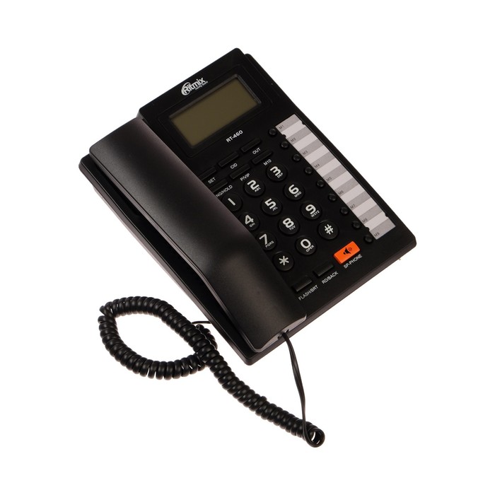 фото Проводной телефон ritmix rt-460, дисплей, память номеров, однокнопочный набор, черный