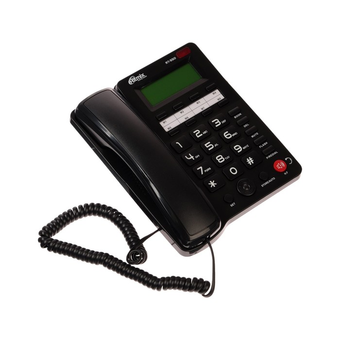фото Проводной телефон ritmix rt-550, дисплей, телефонная книга, однокнопочный набор, aux, черный