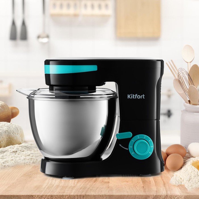 

Миксер Kitfort КТ-3044-4, планетарный, 1000 Вт, 4 л, 6 скоростей, черно-бирюзовый