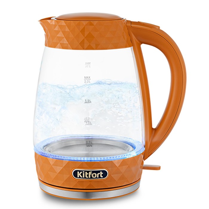 Чайник электрический Kitfort KT-6123-4, стекло, 2 л, 2200 Вт, оранжевый
