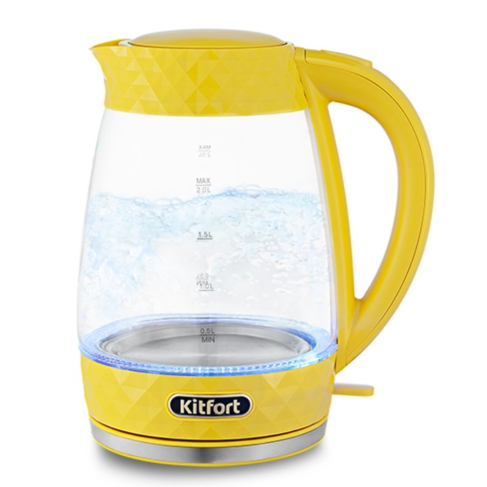 Чайник электрический Kitfort KT-6123-5, стекло, 2 л, 2200 Вт, желтый