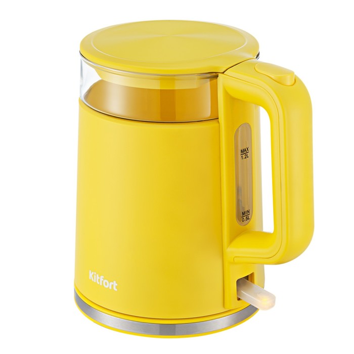 Чайник электрический Kitfort KT-6124-5, пластик-стекло, 1.2 л, 2200 Вт, желтый