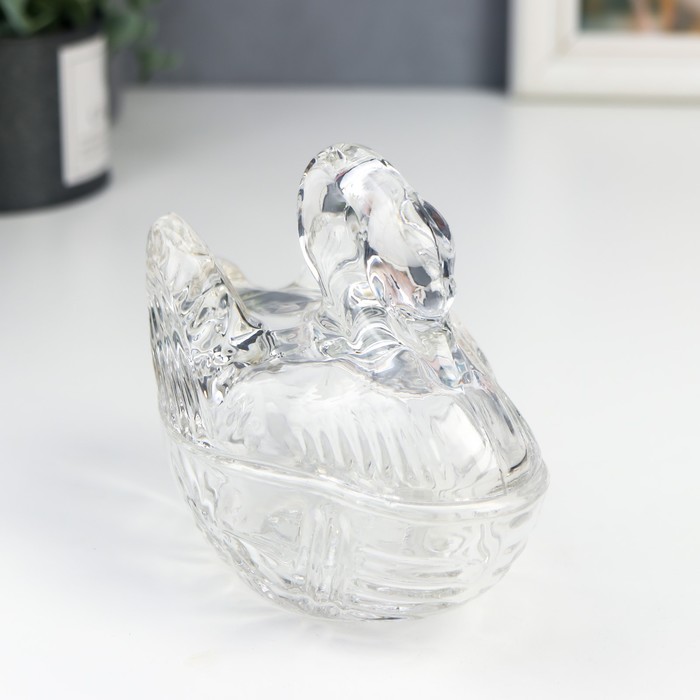 Шкатулка стекло Лебедь прозрачная 11,5х13,5 см