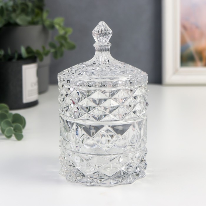 Шкатулка стекло цилиндр "Ромбики и купол" прозрачный 16х8,5х8,5 см
