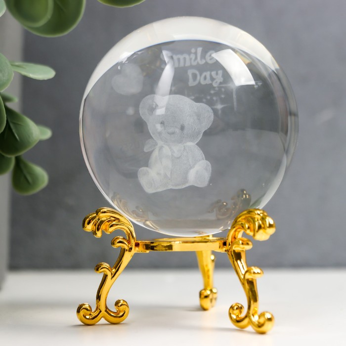 Сувенир стекло "Милый медвежонок" d=6 см ажурная подставка 8,5х6х6 см