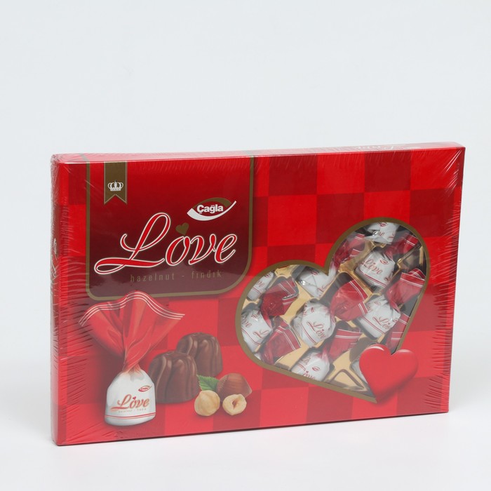 

Молочные шоколадные конфеты Love с начинкой из сливок со вкусом фундука 270г