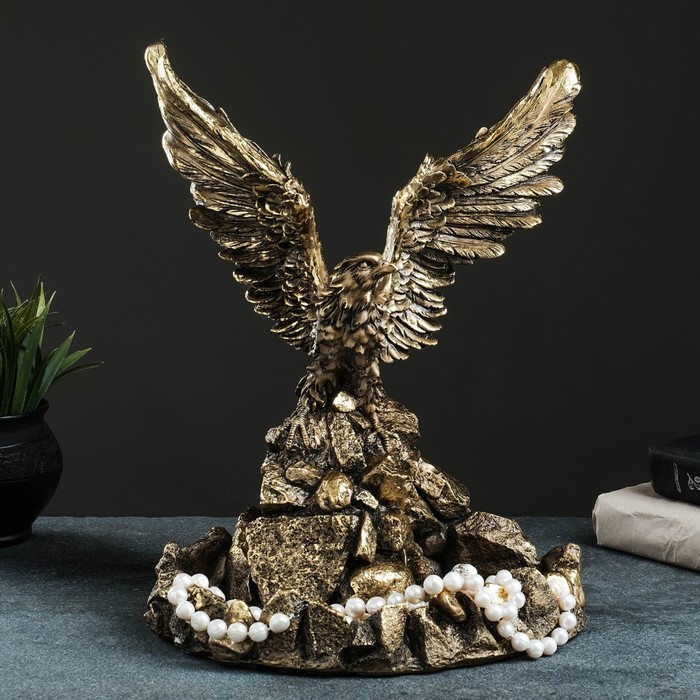Подставка конфетница "Орел на камнях с поднятыми крыльями" 36х28х22 см, бронза с позолотой