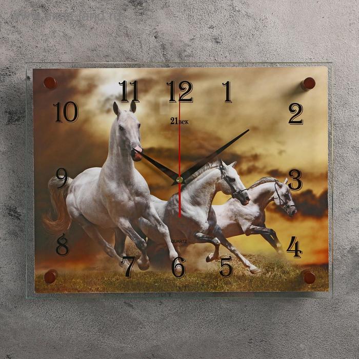 фото Часы настенные прямоугольные "белые лошади", 40х30 см 21 век