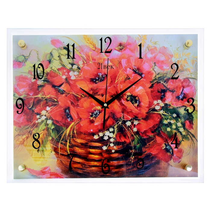 Часы настенные прямоугольные "Красные маки в корзинке", 35х45 см