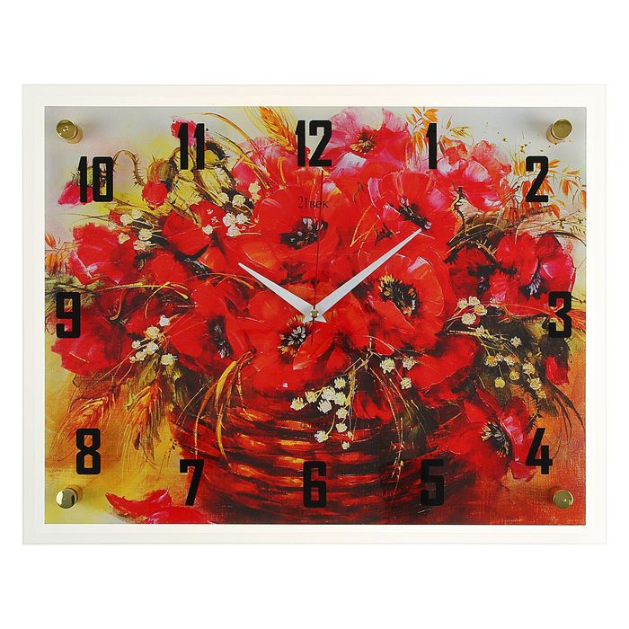Часы настенные прямоугольные "Красные маки в корзинке", 35х45 см
