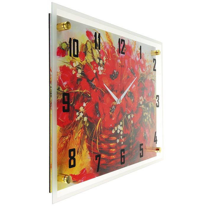 Часы настенные прямоугольные "Красные маки в корзинке", 35х45 см