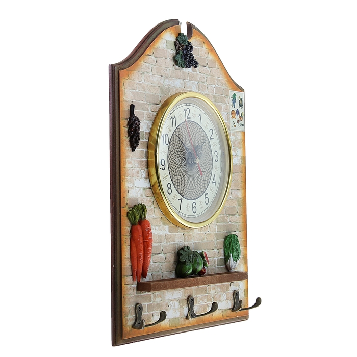 Часы настенные кухонные с крючками "Прованс. Свежие овощи"
