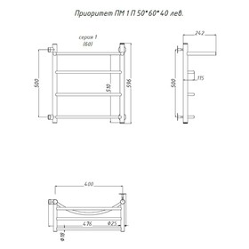 

Полотенцесушитель водяной "Тругор" Приоритет ПМ 1 П, 500 х 600 х 400 мм, левый