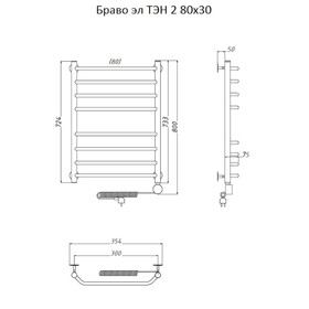 

Полотенцесушитель электрический "Тругор" Браво эл ТЭН 2, 800 х 300 мм