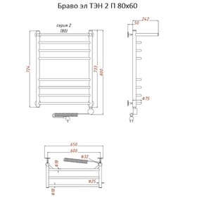 

Полотенцесушитель электрический "Тругор" Браво эл ТЭН 2 П, 800 х 600 мм