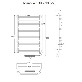 

Полотенцесушитель электрический "Тругор" Браво эл ТЭН 2, 1000 х 600 мм