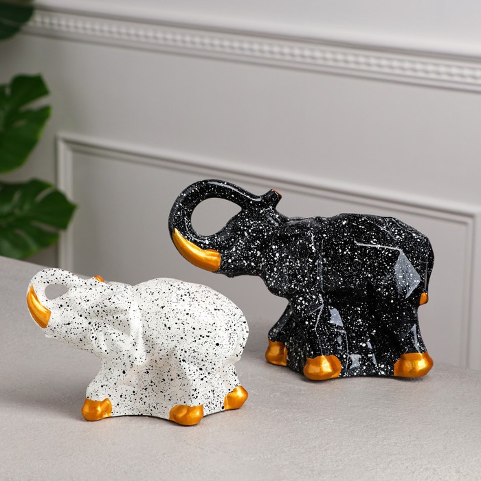 фото Набор копилок "пара слонов", гранит, чёрно-белый керамика ручной работы