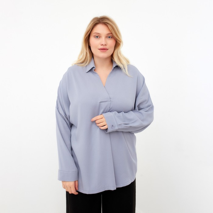 фото Рубашка женская mist plus-size, р.56, серо-голубой