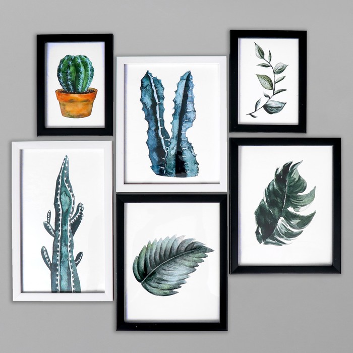 

Фоторамка пластик на 6 фото+надпись+полочка "Home" чёрно-белые набор 65х182 см