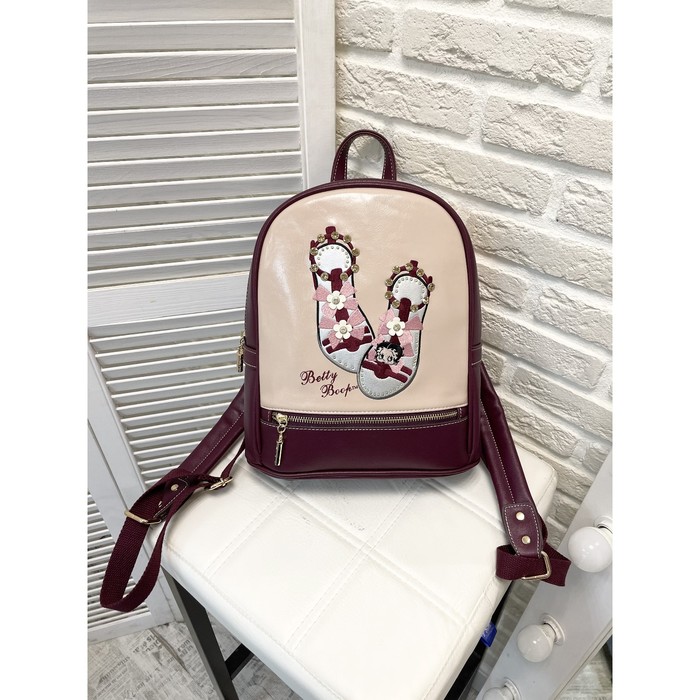 Рюкзак, отдел на молнии, цвет бордо/бежевый 26х31х13см