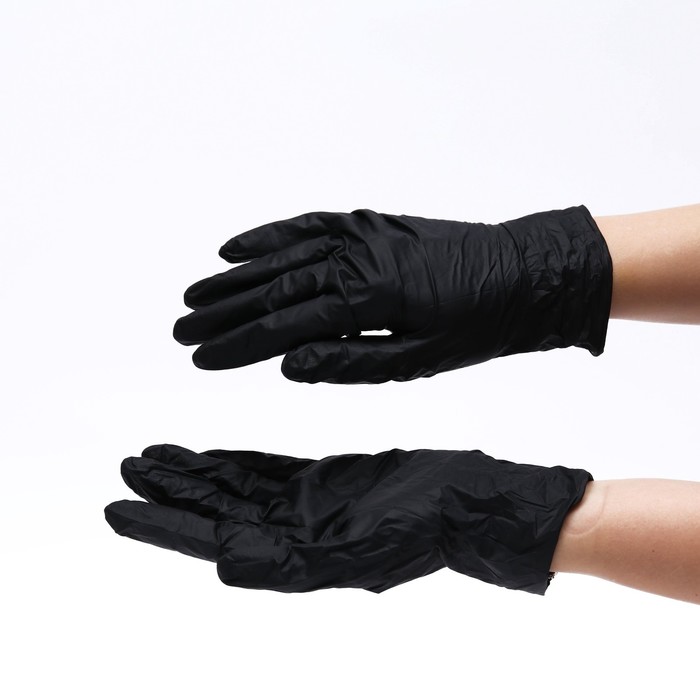 фото Перчатки benovy, нитриловые, нестирильные, текстурированные на пальцах, размер l, чёрные, 50 пар