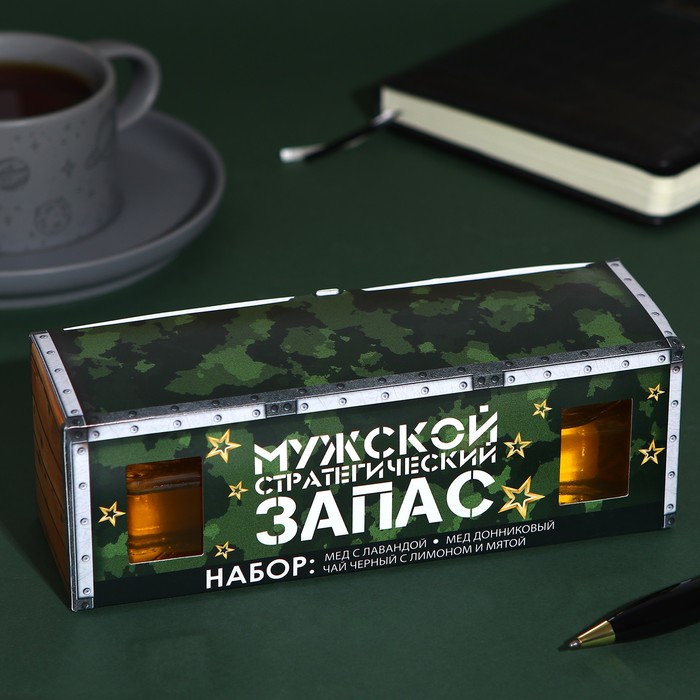 

Подарочный набор «Мужской запас» мёд донниковый и лавандовый - 120 г), чай - 40 г,