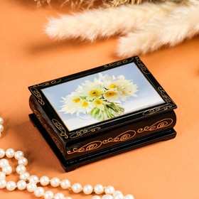 Шкатулка 'Весенние цветы в вазе' , 8х10 см , лаковая миниатюра Ош