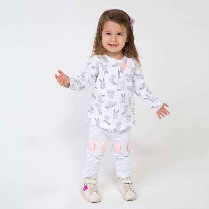 Комплект (лонгслив/брюки) для девочки, цвет молочный/зайки, рост 80