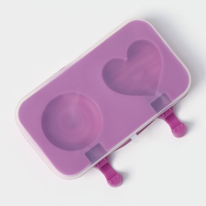 фото Форма силиконовая для мороженого «позитив», 2 ячейки, 19,5×11×2,5 см, с крышкой и палочками (50 шт), цвет микс