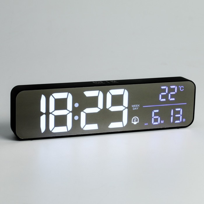 Часы электронные, зеркальные, с будильником, календарём и термометром  3.5х7х26.5 см