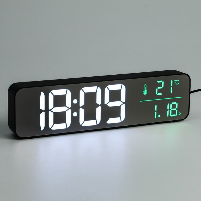 Часы электронные, с будильником, календарём и термометром  3.5х7х26.5 см
