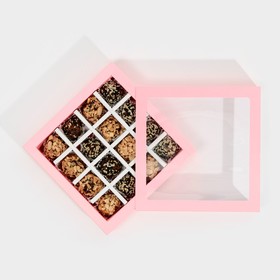 Коробка под 16 конфет с ячейками, кондитерская упаковка, «Розовая» 17,7 х 17,7 х 3,8 см