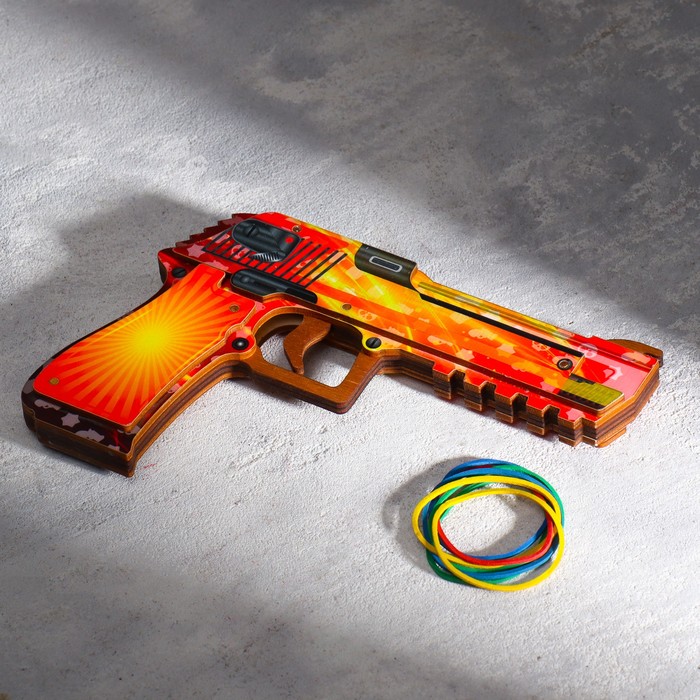 Сувенир деревянный Пистолет-резинкострел оранжевый