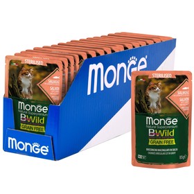 

Влажный корм Monge Cat BWild GRAIN FREE sterilised для кошек, лосось/креветки/овощи, 85г 545041