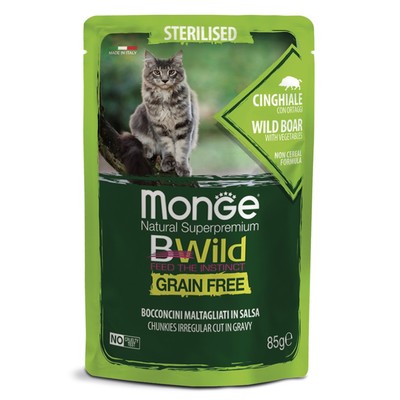 Влажный корм Monge Cat BWild GRAIN FREE для стерилизованных кошек, дикий кабан/овощи, 85 г