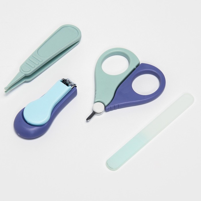 Детский маникюрный набор (ножницы, книпсер, пилка, пинцет), цвет голубой