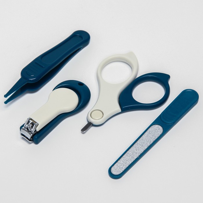 Детский маникюрный набор (ножницы, книпсер, пилка, пинцет), цвет синий