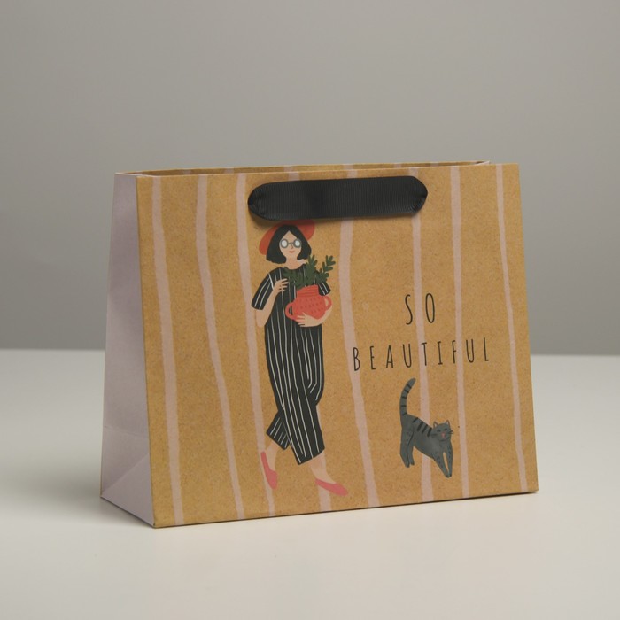 Пакет подарочный крафтовый, упаковка, «Cat», 22 х 17,5 х 8 см