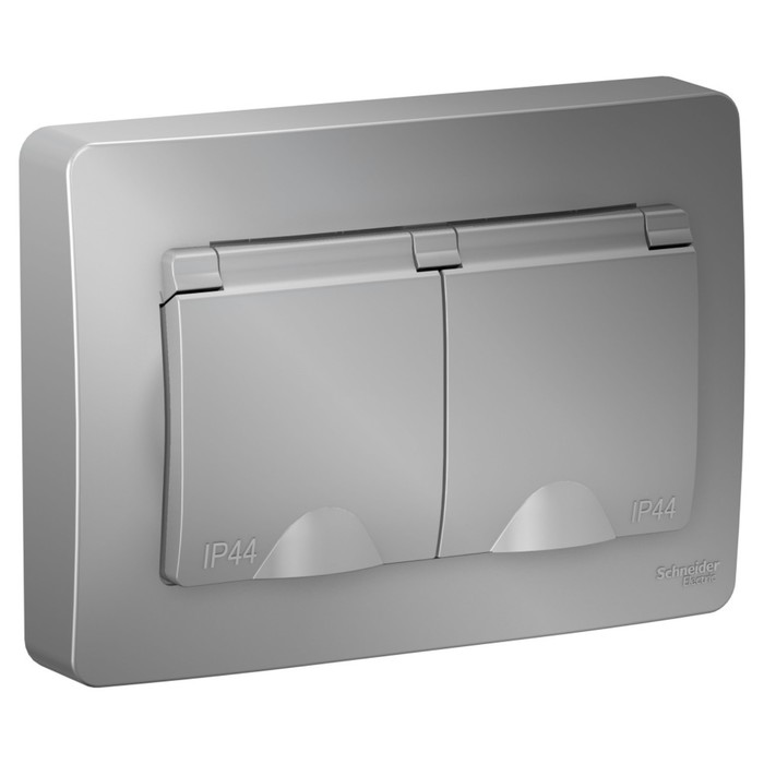 

Розетка двойная SE Blanca, 16А, 250В, встр., с з/к, шторки, крышка, IP44, алюм., BLNRS441123