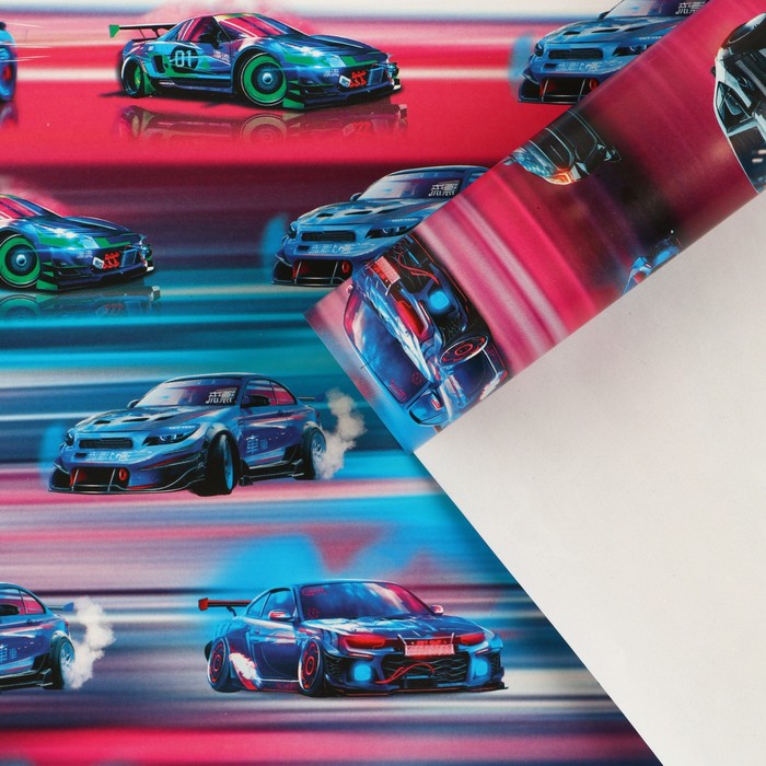 Бумага упаковочная глянцевая «Машинки», 70 × 100 см